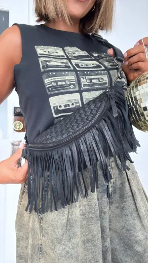 Revival Fringe Fanny Pack, Black