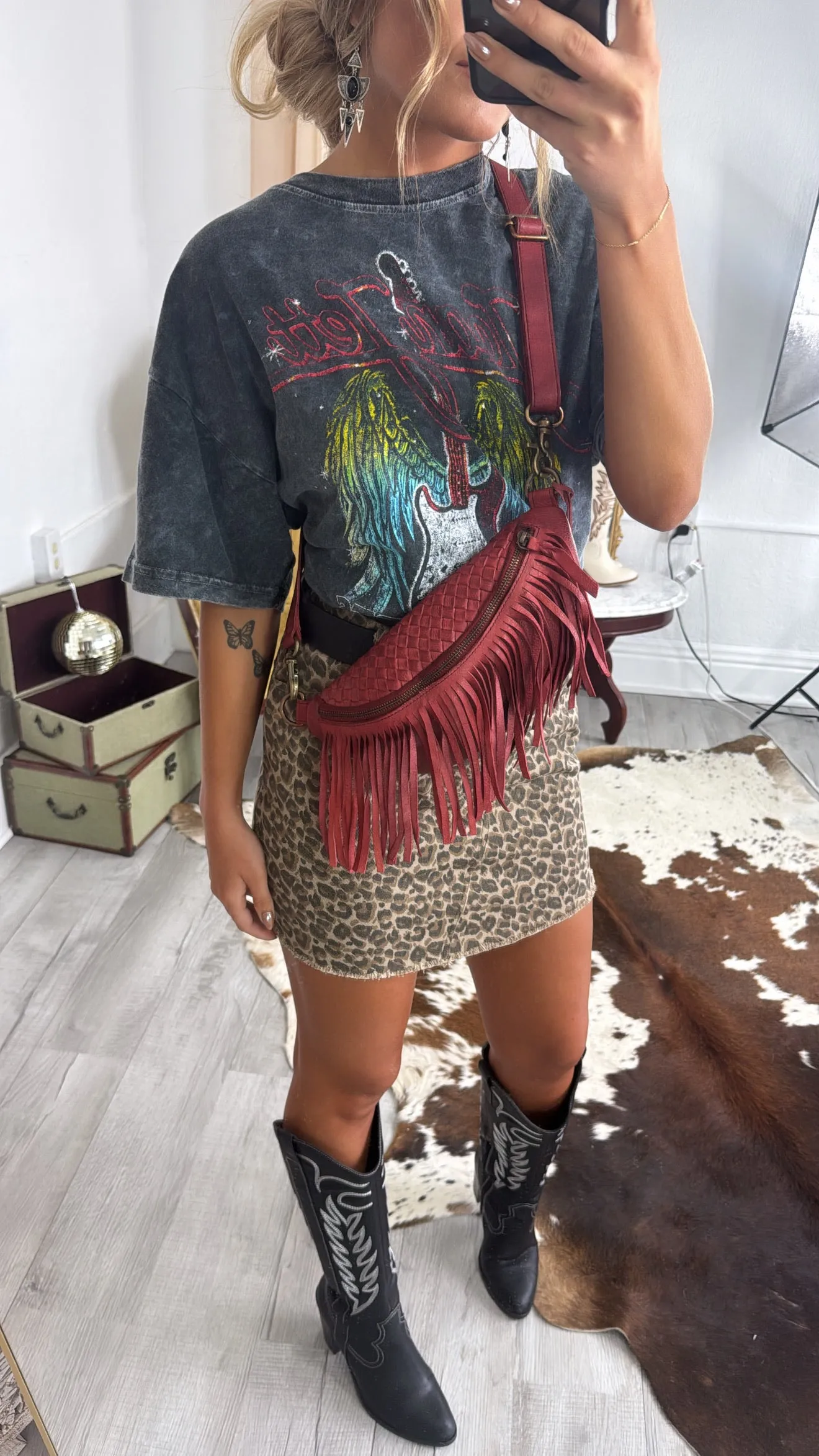 Revival Fringe Fanny Pack, Boho Red