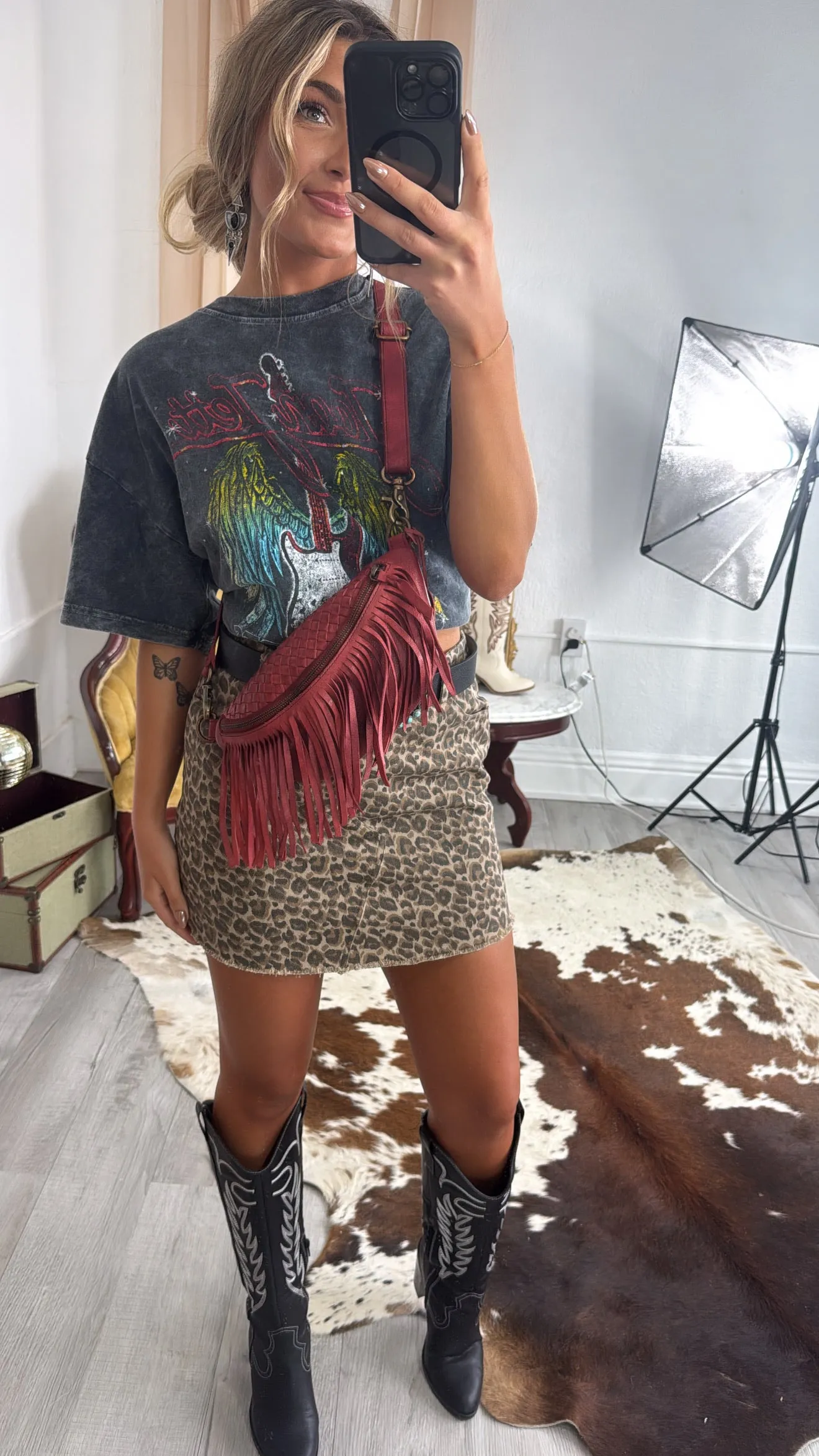 Revival Fringe Fanny Pack, Boho Red