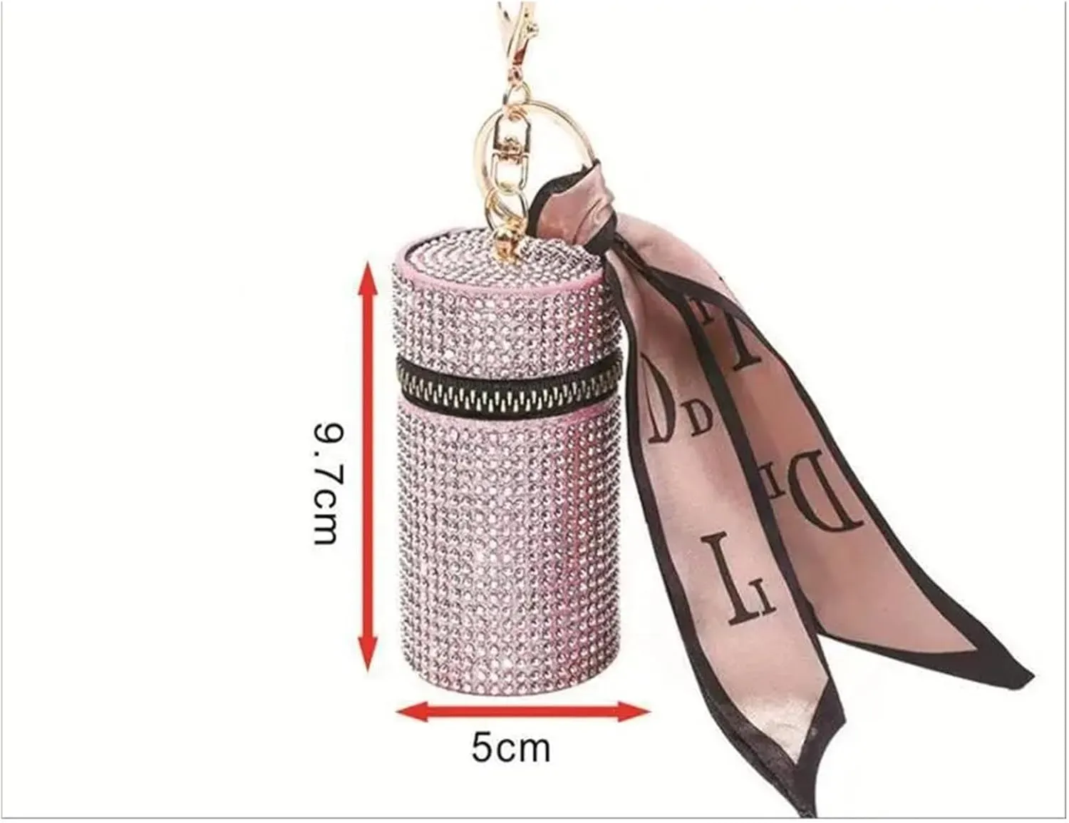 Rhinestone Bags Cylindrical Mini Rhinestone Lipstick Bag with Silk Scarf Keychain Women Portable Zipper Coin Purse Coin Bag(Gold)