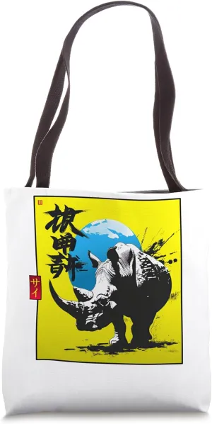 Rhinoceros Urban Streetwear Vintage Artistic Kanji Tote Bag