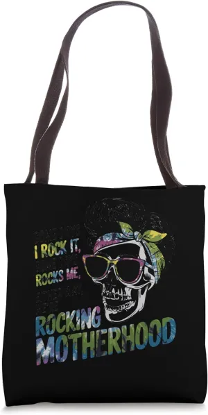 Rockin' Motherhood Skeleton Mom Quote Tote Bag