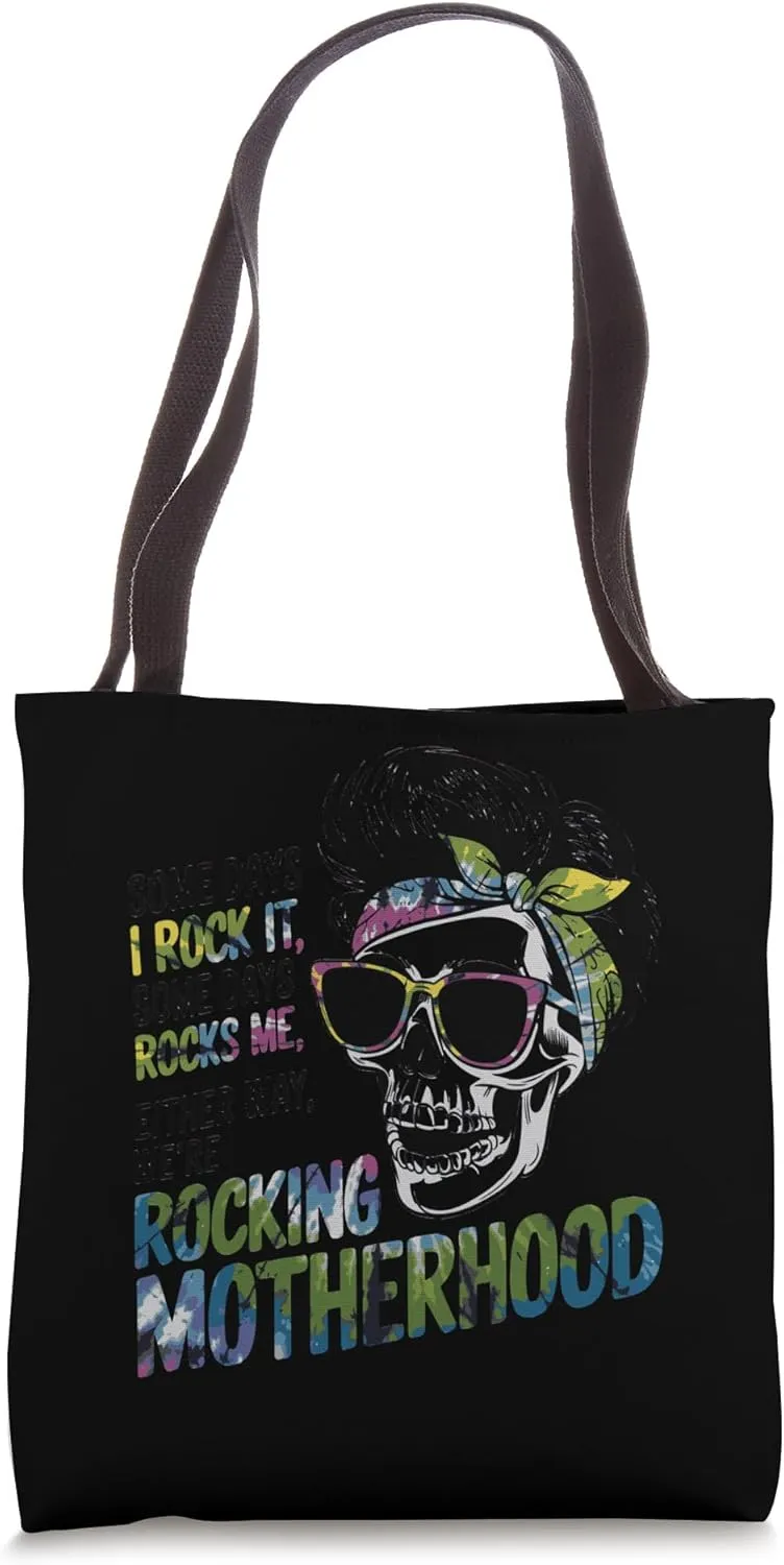 Rockin' Motherhood Skeleton Mom Quote Tote Bag