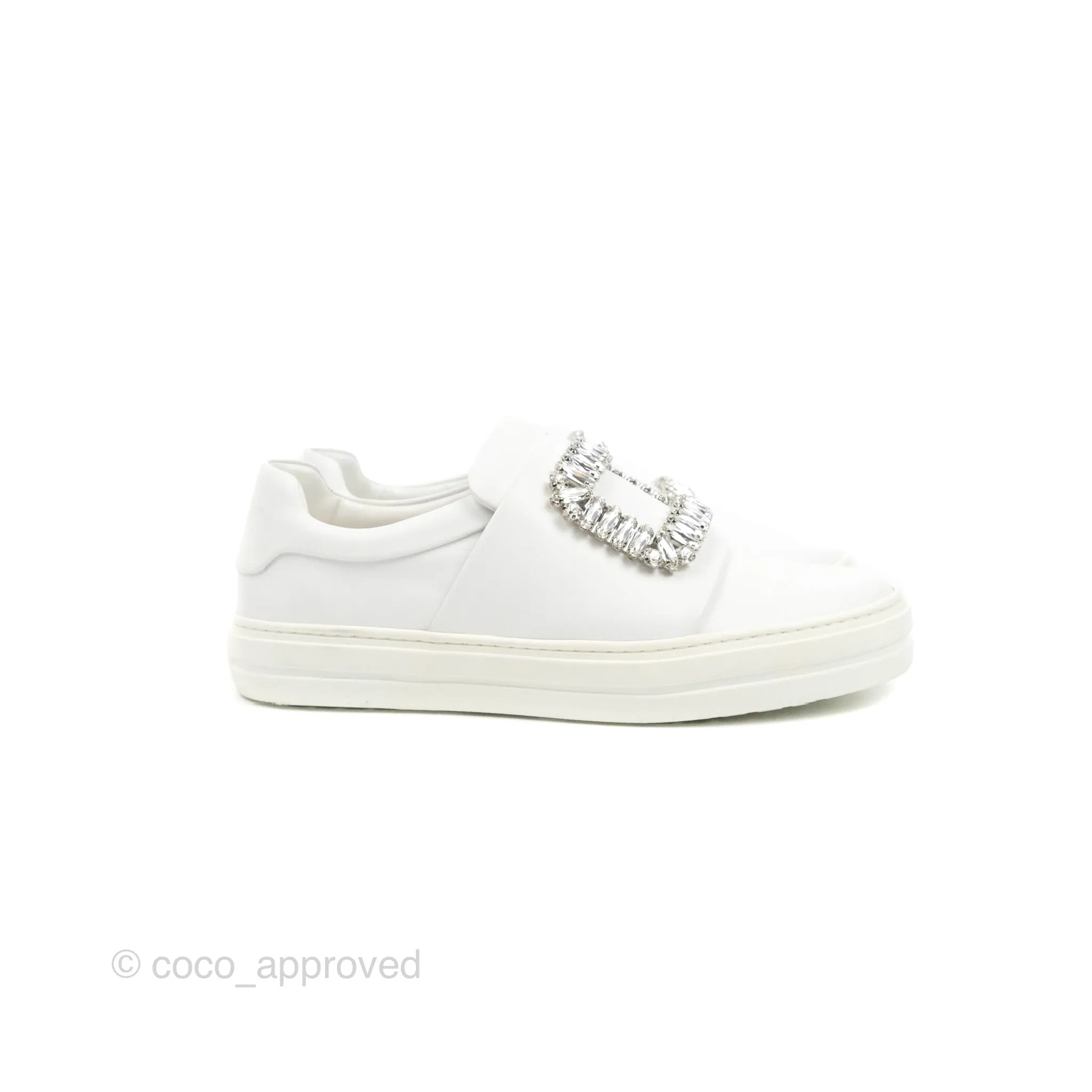 Roger Vivier Sneaky Viv Embellished Leather Sneakers White Size 34.5