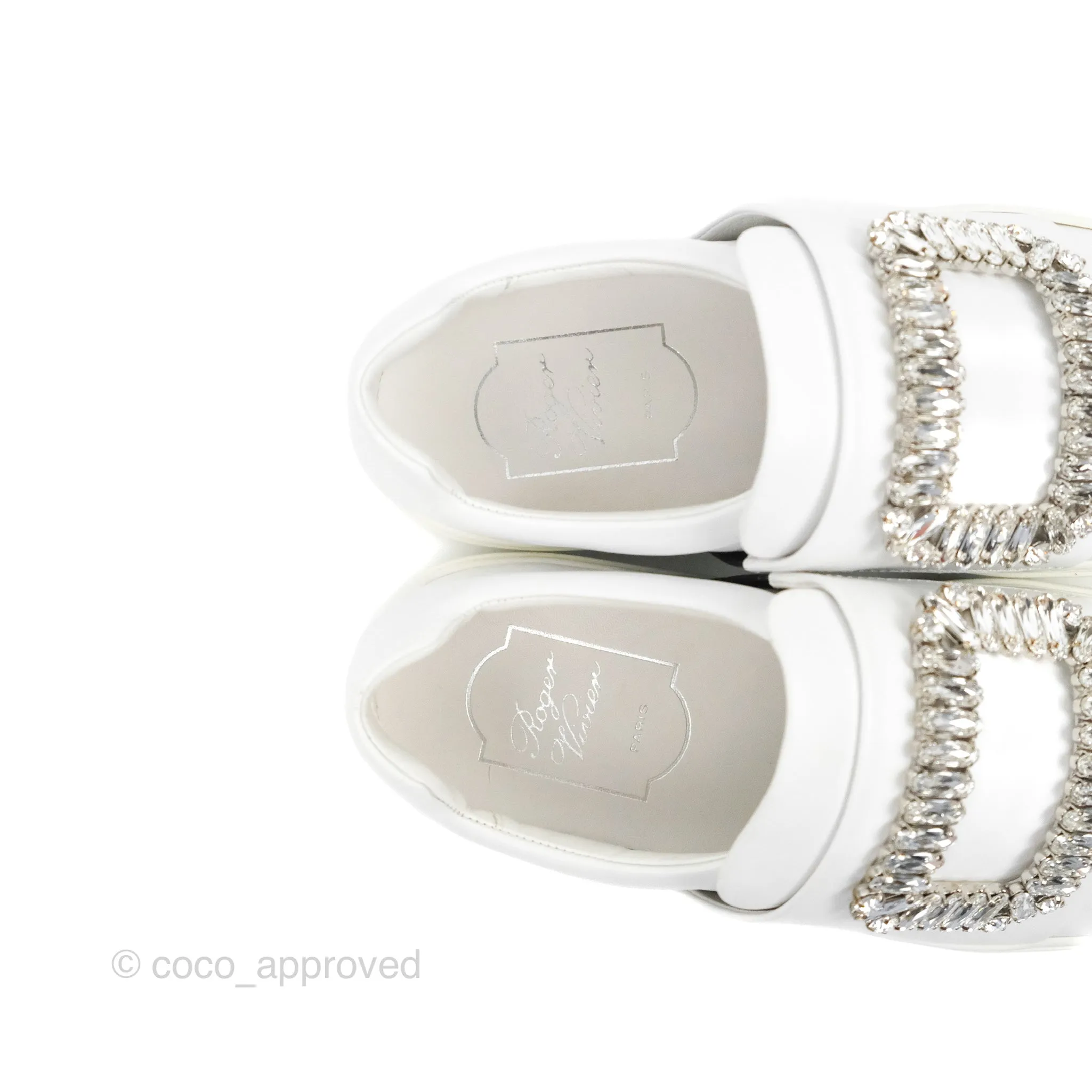 Roger Vivier Sneaky Viv Embellished Leather Sneakers White Size 34.5