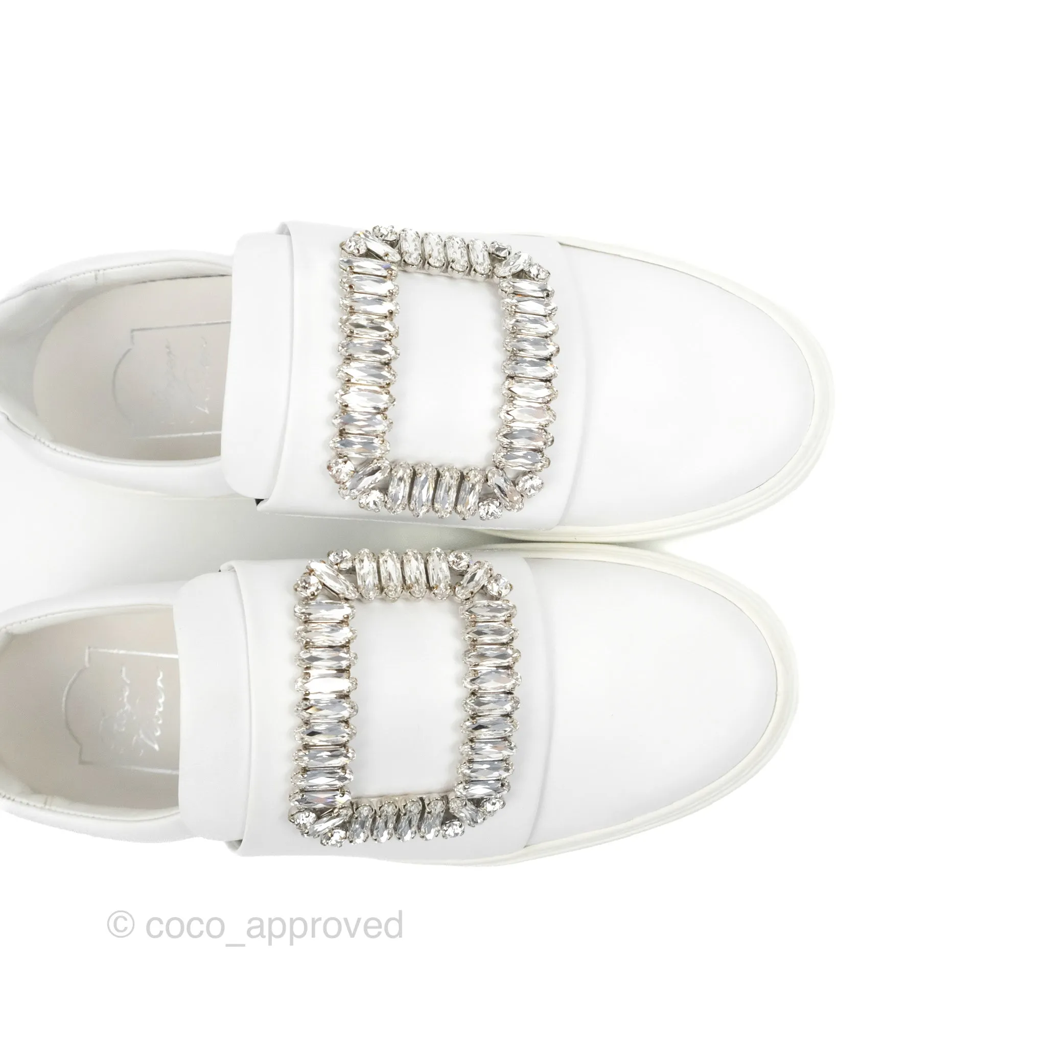 Roger Vivier Sneaky Viv Embellished Leather Sneakers White Size 34.5