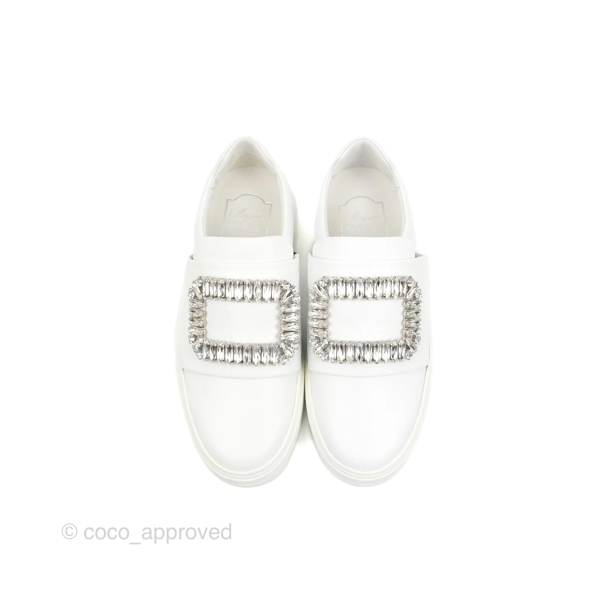 Roger Vivier Sneaky Viv Embellished Leather Sneakers White Size 34.5