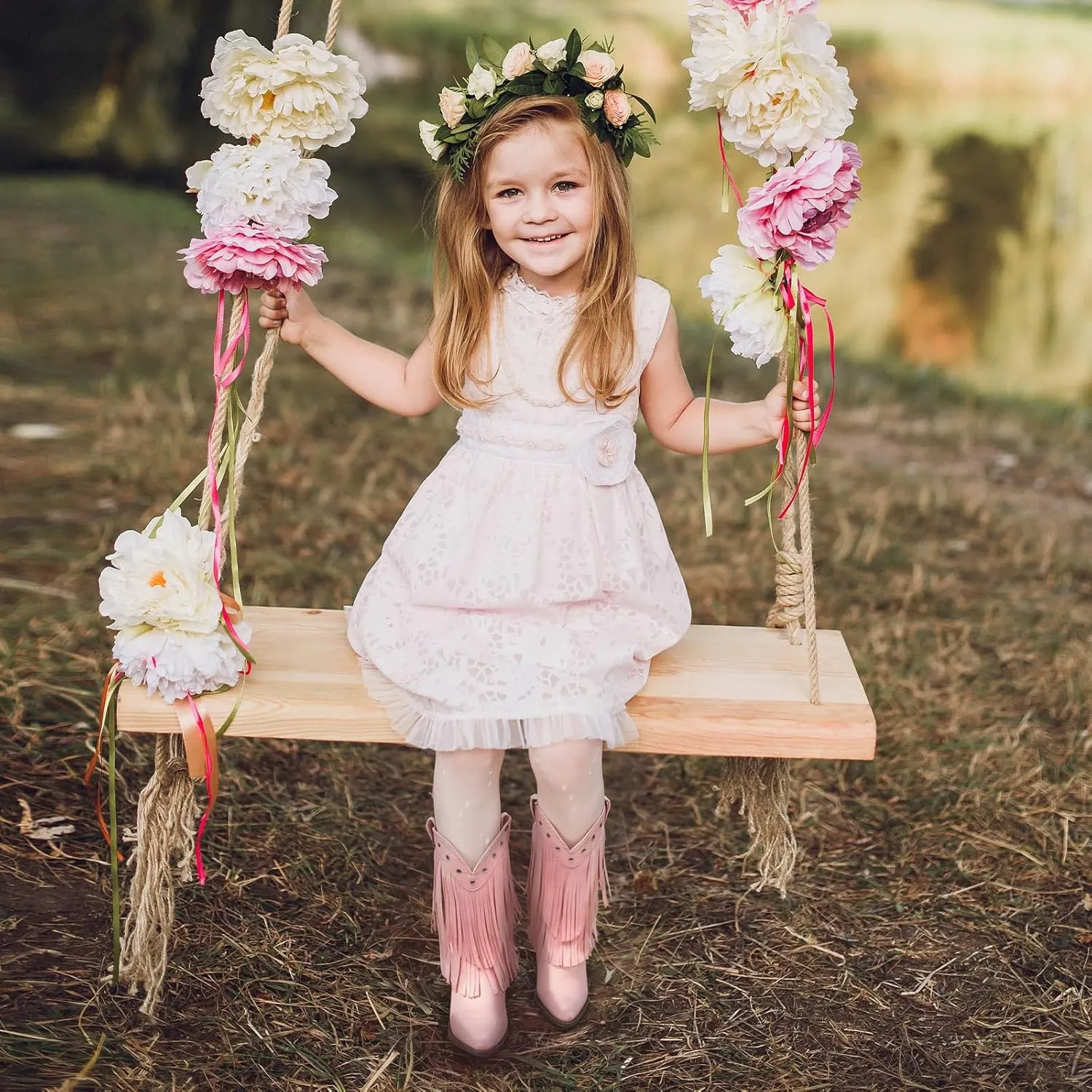 Rollda Girls Cowboy Boots with Tassel, Fringe Cowgirl Boots, Snip Toe, TPR Outsole, Kids Western Boots Stylish & Comfortable for All-Seasons, Toddler/Little Kid/Big Kid