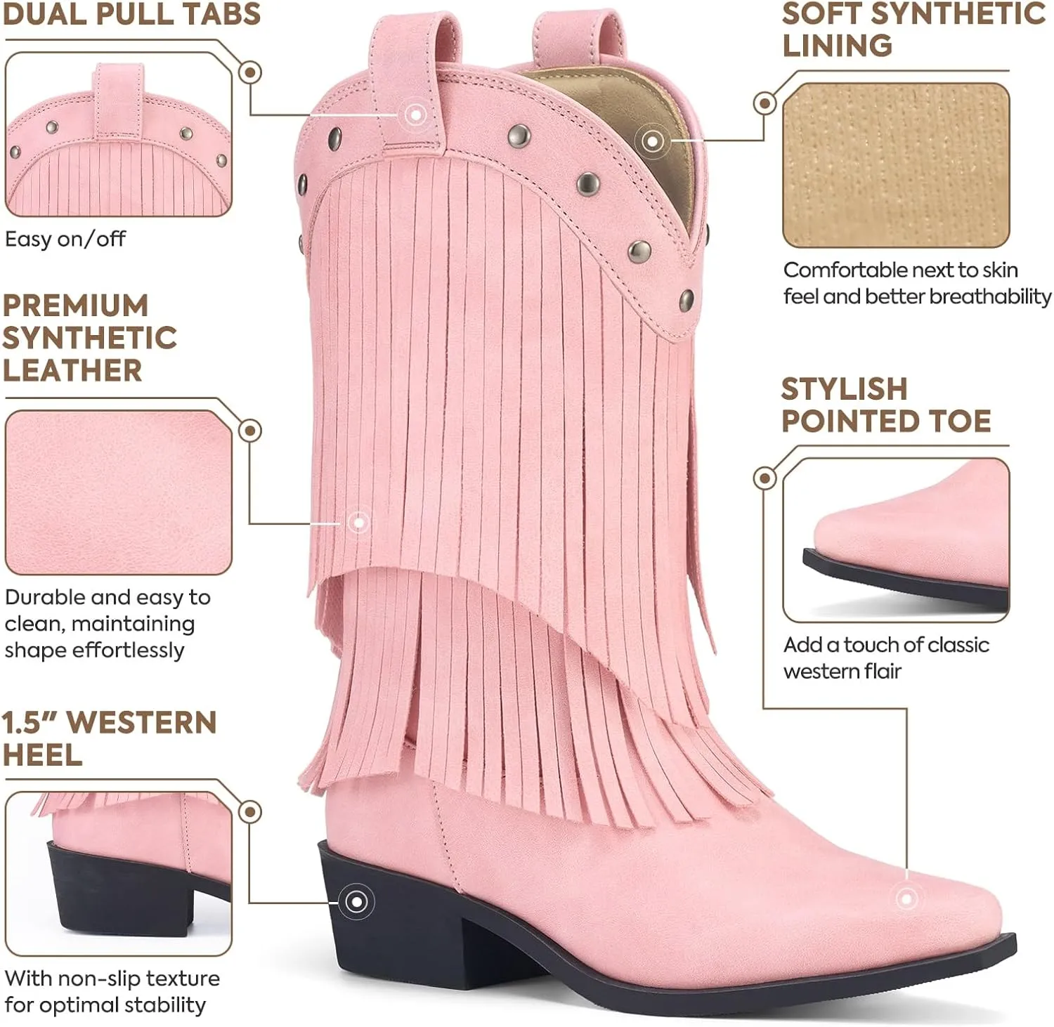 Rollda Girls Cowboy Boots with Tassel, Fringe Cowgirl Boots, Snip Toe, TPR Outsole, Kids Western Boots Stylish & Comfortable for All-Seasons, Toddler/Little Kid/Big Kid