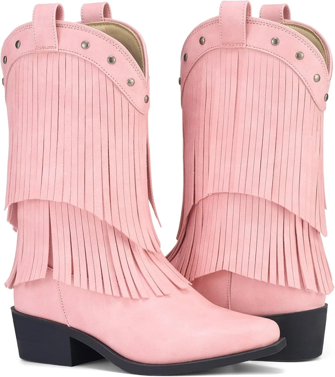 Rollda Girls Cowboy Boots with Tassel, Fringe Cowgirl Boots, Snip Toe, TPR Outsole, Kids Western Boots Stylish & Comfortable for All-Seasons, Toddler/Little Kid/Big Kid