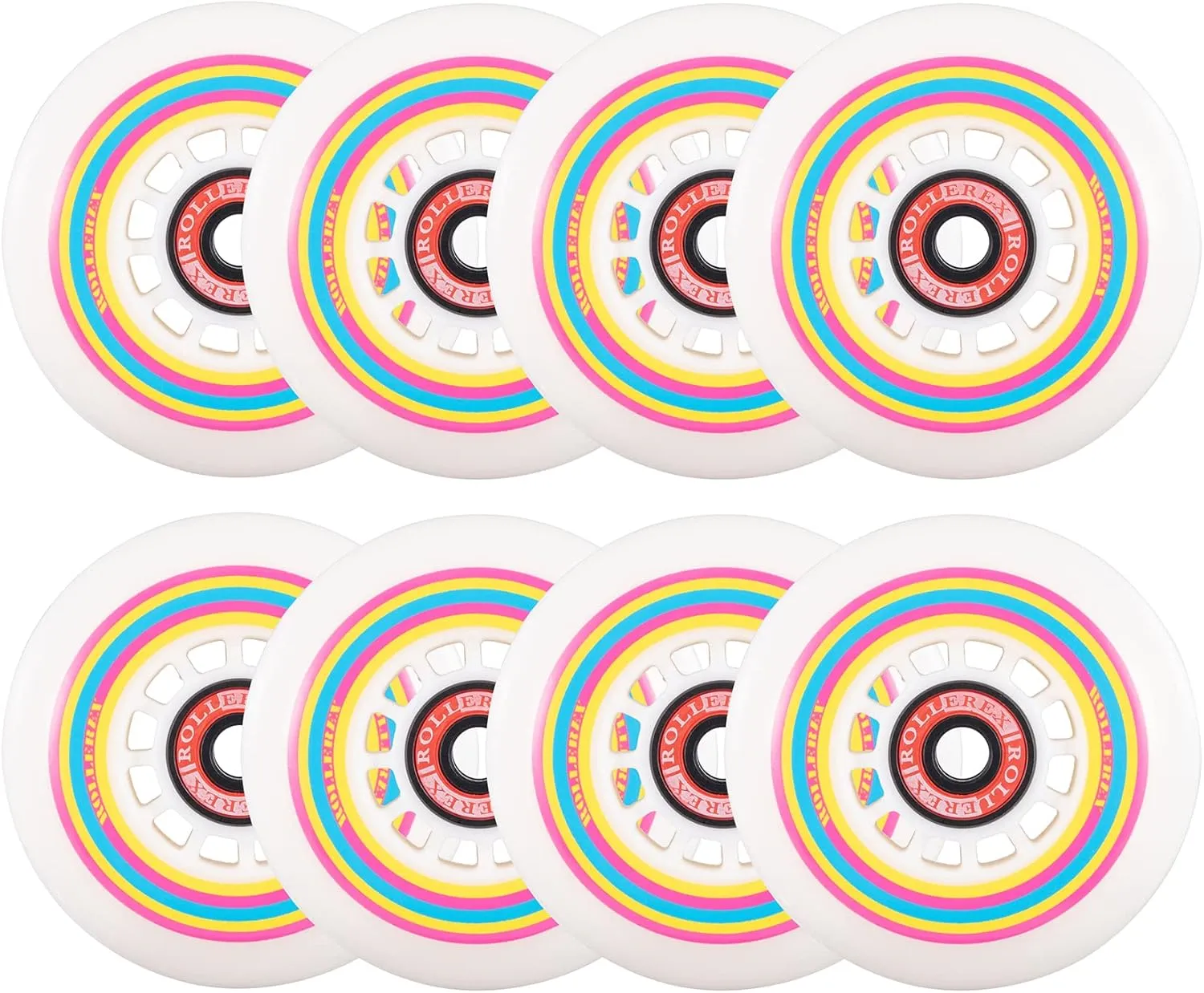 Rollerex Lollipop Boardwalk Inline Skate Wheels (8-Pack with Bearings, Spacers and Washers) (Various Size Options Available)