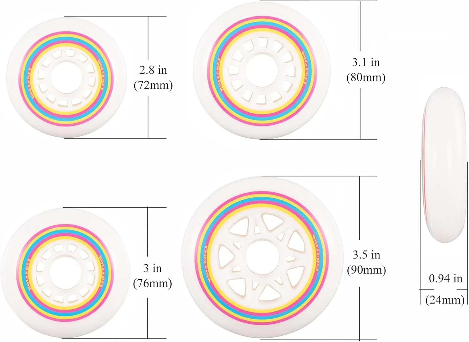 Rollerex Lollipop Boardwalk Inline Skate Wheels (8-Pack with Bearings, Spacers and Washers) (Various Size Options Available)