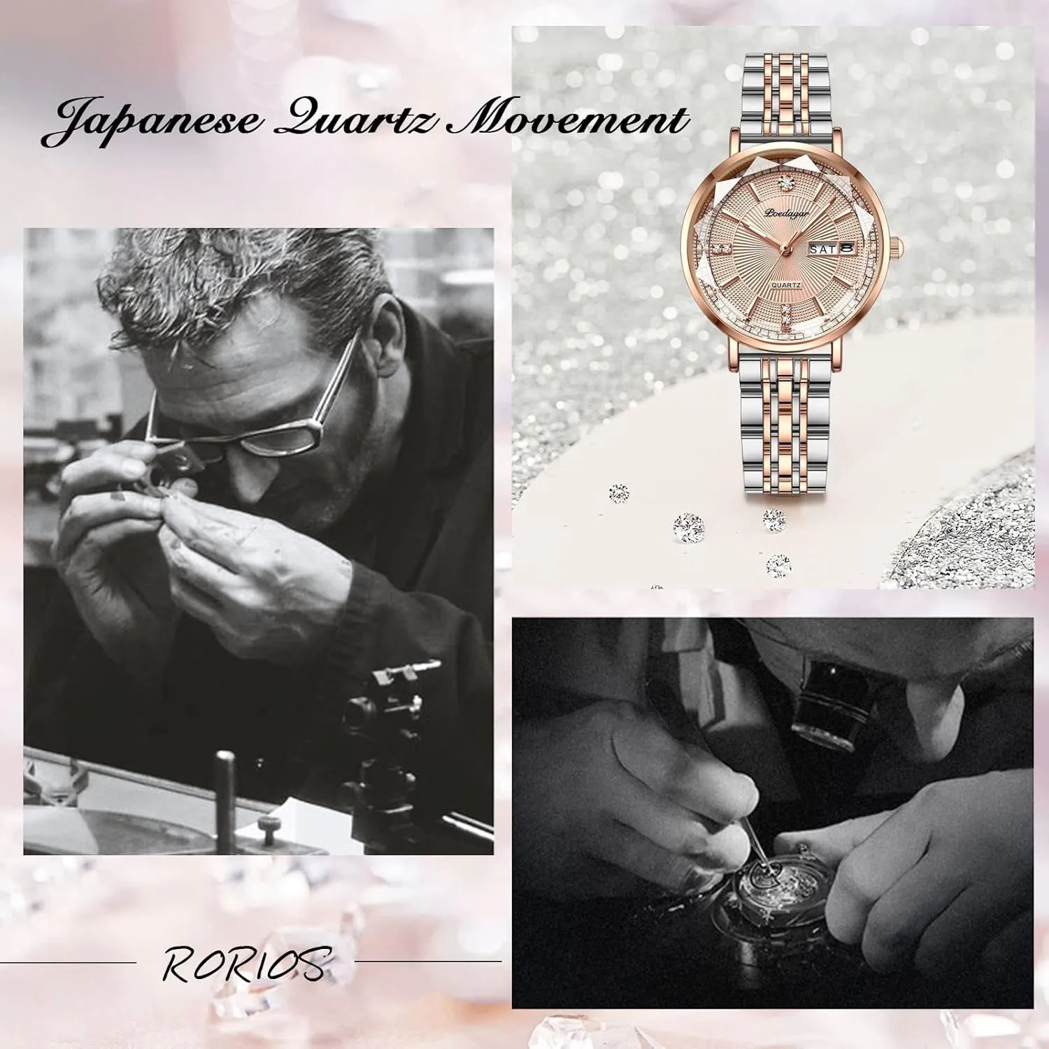 RORIOS Women's Watch Ladies Quartz Watches with Stainless Steel Strap Waterproof Wrist Watch Fashion Diamond Watches for Women
