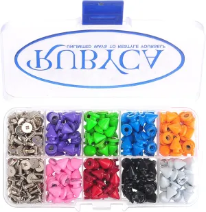 RUBYCA 12MM 144 Sets Metal Tree Spikes and Studs Screw-Back Leathercraft Kit Mixed Colorful Colors