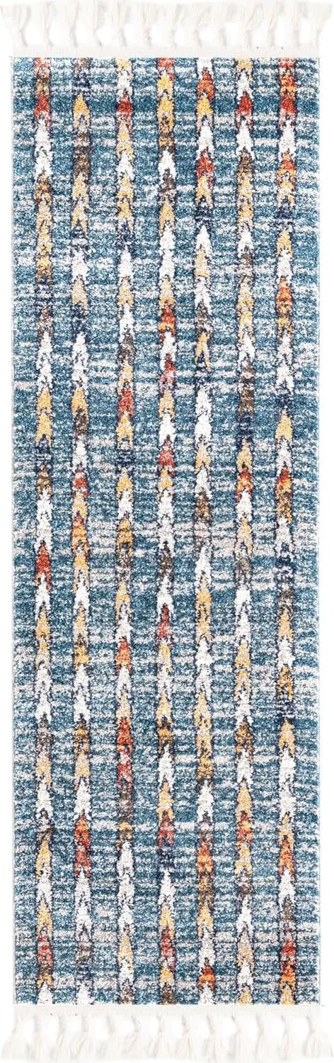 Rugs.com Aramis Collection Rug – 6 Ft Runner Blue Medium Rug Perfect for Hallways, Entryways