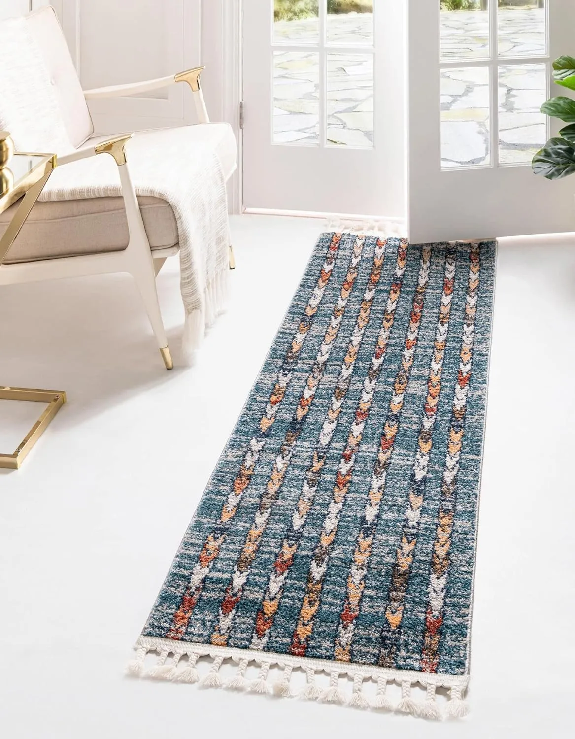 Rugs.com Aramis Collection Rug – 6 Ft Runner Blue Medium Rug Perfect for Hallways, Entryways