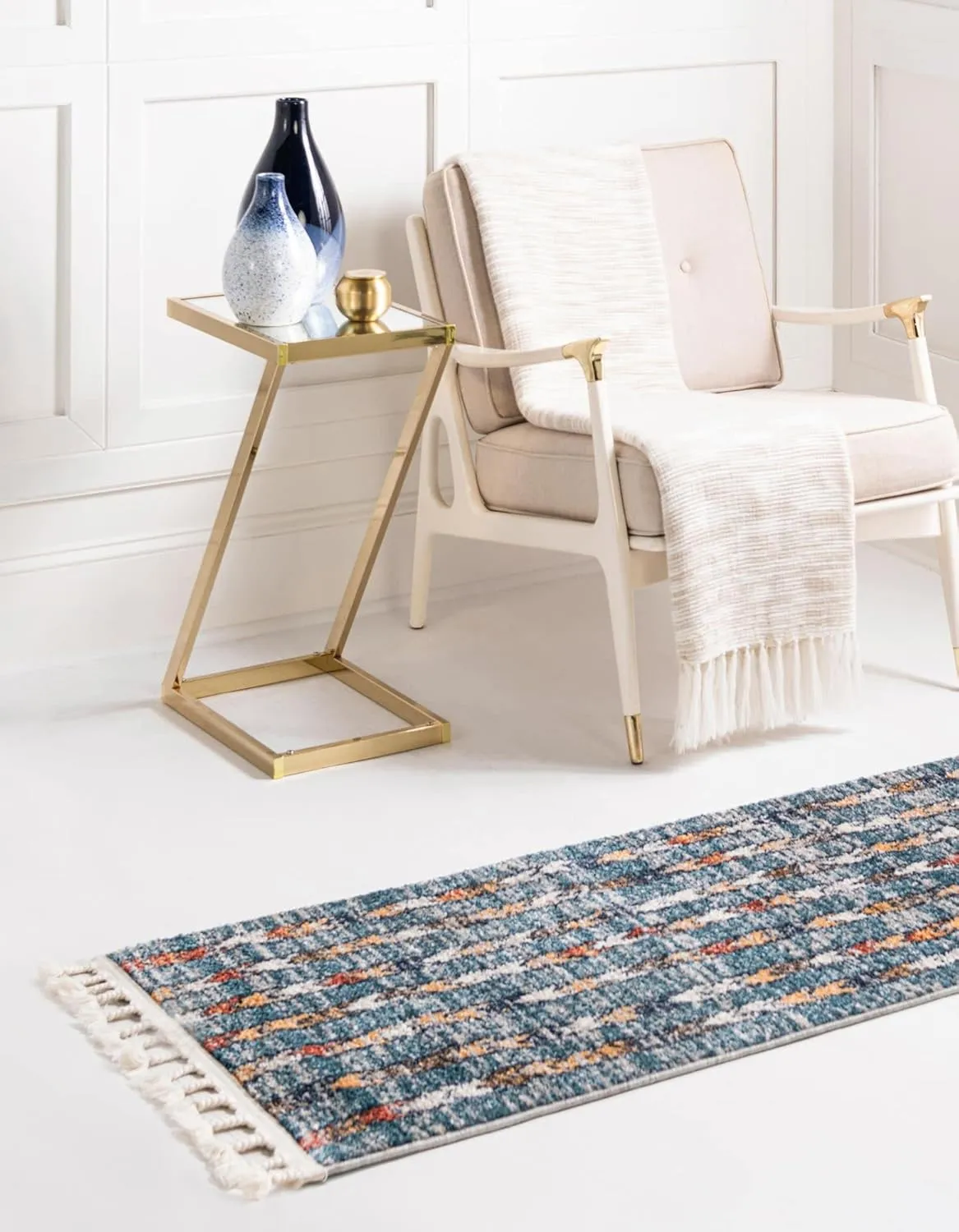 Rugs.com Aramis Collection Rug – 6 Ft Runner Blue Medium Rug Perfect for Hallways, Entryways