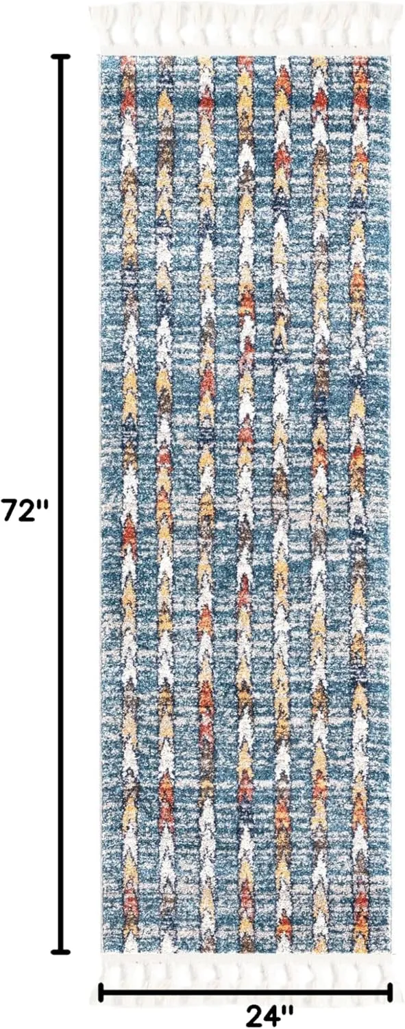 Rugs.com Aramis Collection Rug – 6 Ft Runner Blue Medium Rug Perfect for Hallways, Entryways