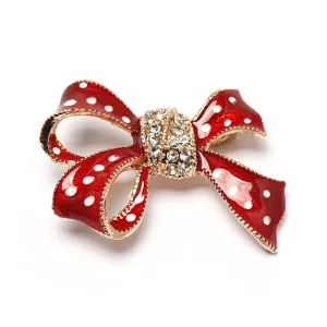 Rynx | Lovely Christmas Bow Brooch Pin With Sparkling Crystal Accents