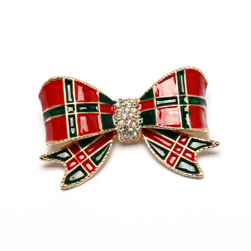 Rynx | Lovely Christmas Bow Brooch Pin With Sparkling Crystal Accents