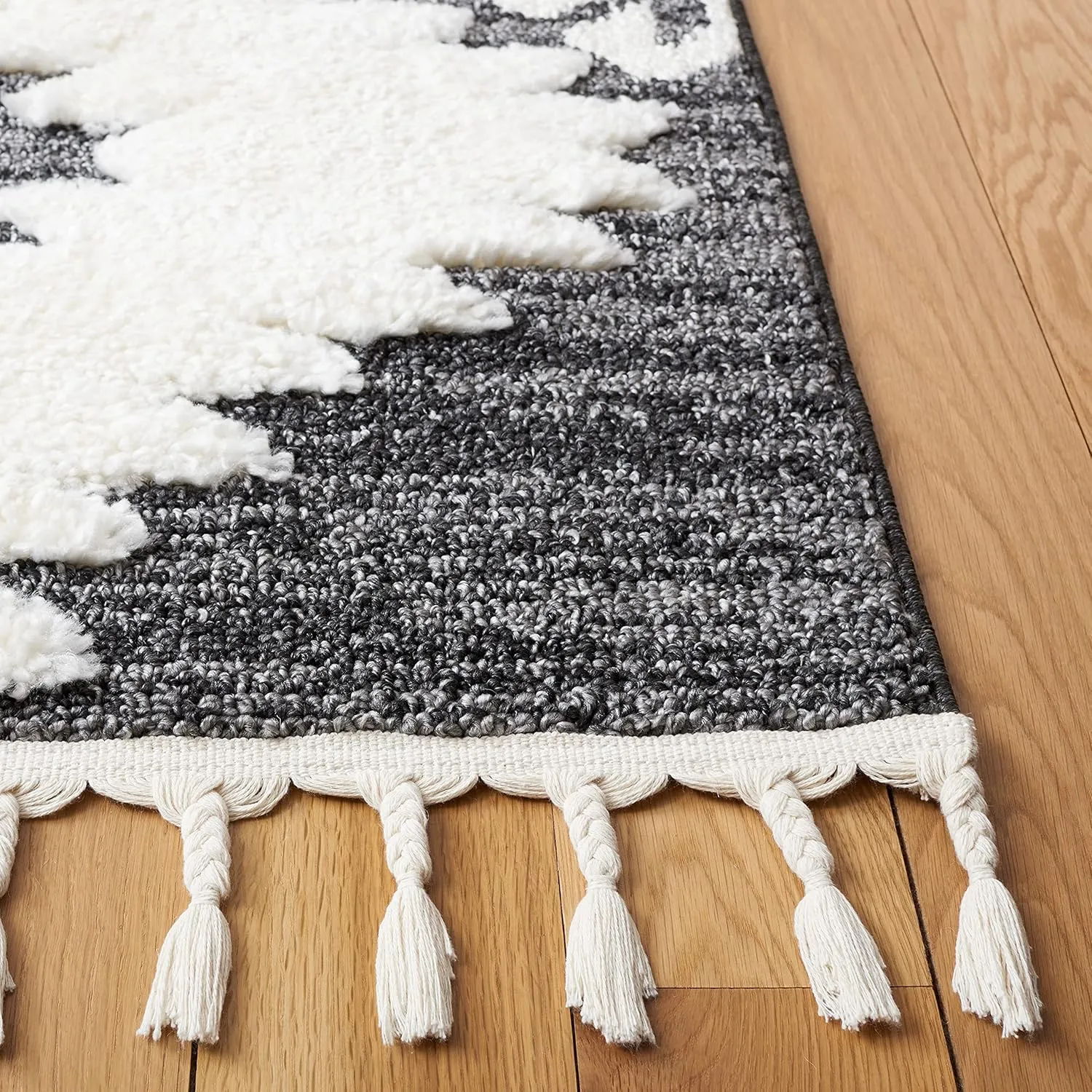 SAFAVIEH Moroccan Tassel Shag Collection Area Rug - 9' x 12', Dark Grey & Ivory, Rustic Trellis, Non-Shedding & Easy Care, 2-inch Thick Ideal for High Traffic Areas in Living Room, Bedroom (MTS652H)