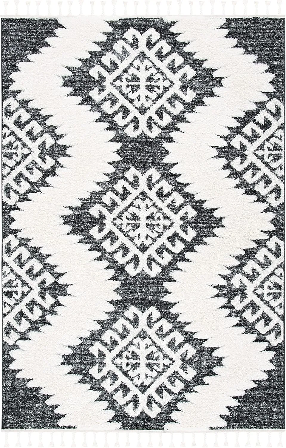 SAFAVIEH Moroccan Tassel Shag Collection Area Rug - 9' x 12', Dark Grey & Ivory, Rustic Trellis, Non-Shedding & Easy Care, 2-inch Thick Ideal for High Traffic Areas in Living Room, Bedroom (MTS652H)