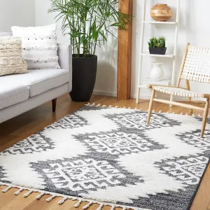 SAFAVIEH Moroccan Tassel Shag Collection Area Rug - 9' x 12', Dark Grey & Ivory, Rustic Trellis, Non-Shedding & Easy Care, 2-inch Thick Ideal for High Traffic Areas in Living Room, Bedroom (MTS652H)