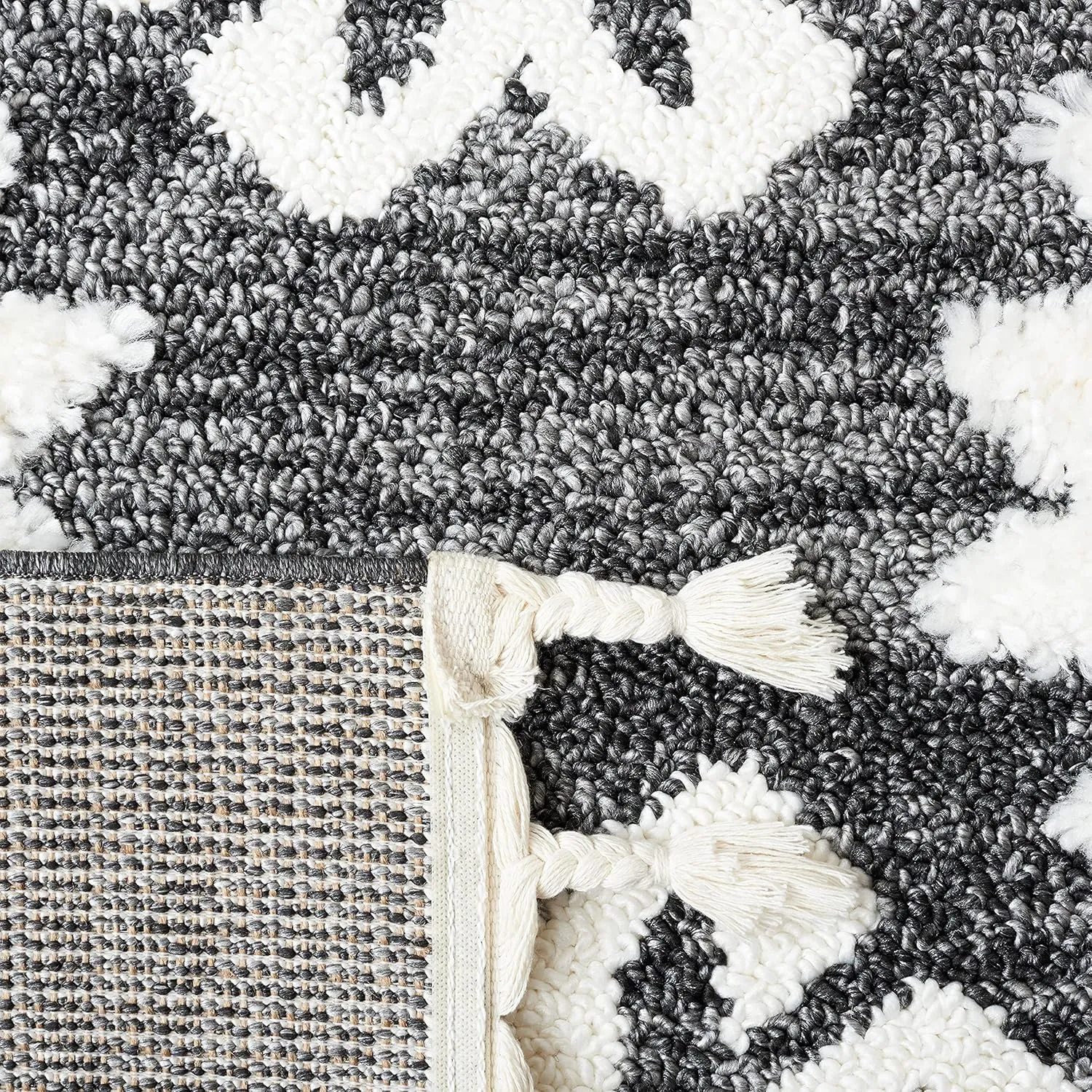 SAFAVIEH Moroccan Tassel Shag Collection Area Rug - 9' x 12', Dark Grey & Ivory, Rustic Trellis, Non-Shedding & Easy Care, 2-inch Thick Ideal for High Traffic Areas in Living Room, Bedroom (MTS652H)