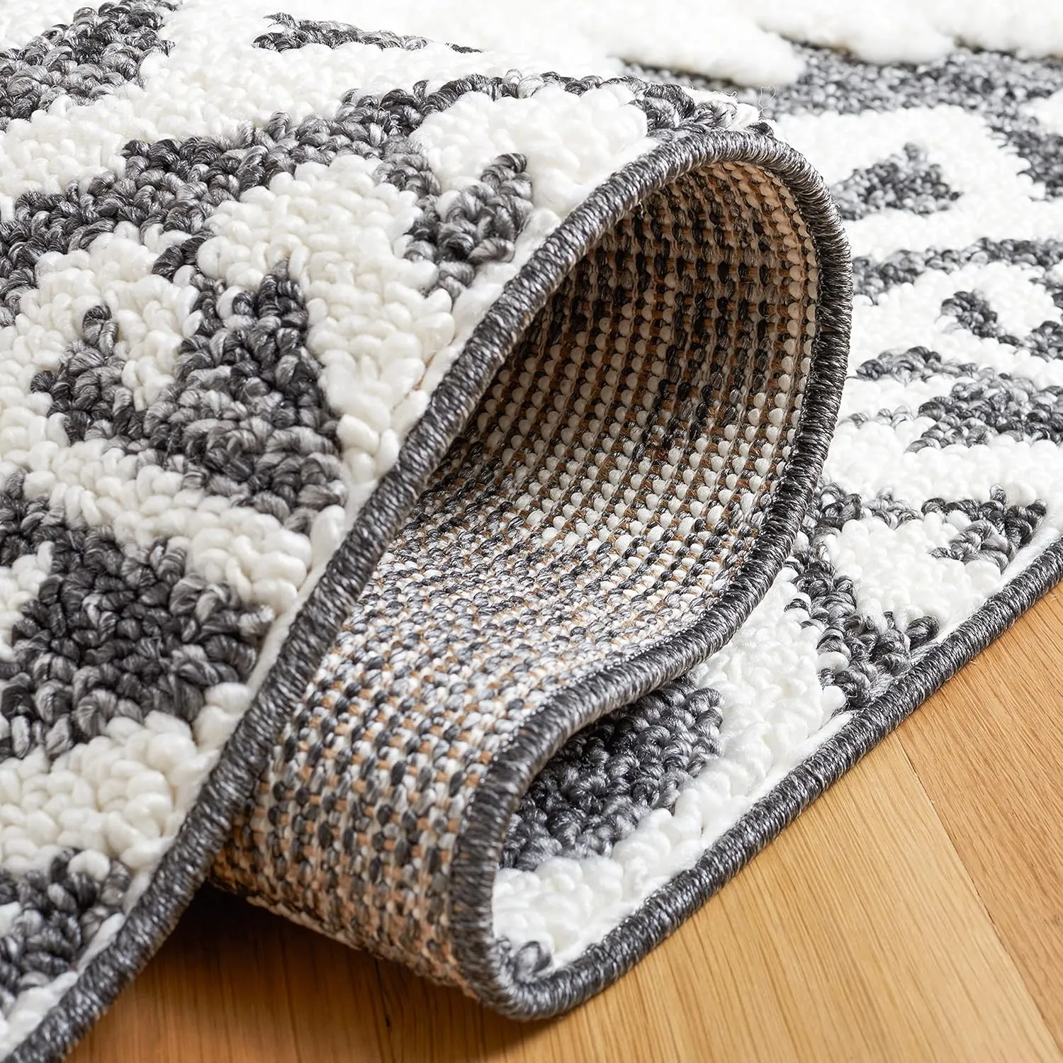 SAFAVIEH Moroccan Tassel Shag Collection Area Rug - 9' x 12', Dark Grey & Ivory, Rustic Trellis, Non-Shedding & Easy Care, 2-inch Thick Ideal for High Traffic Areas in Living Room, Bedroom (MTS652H)