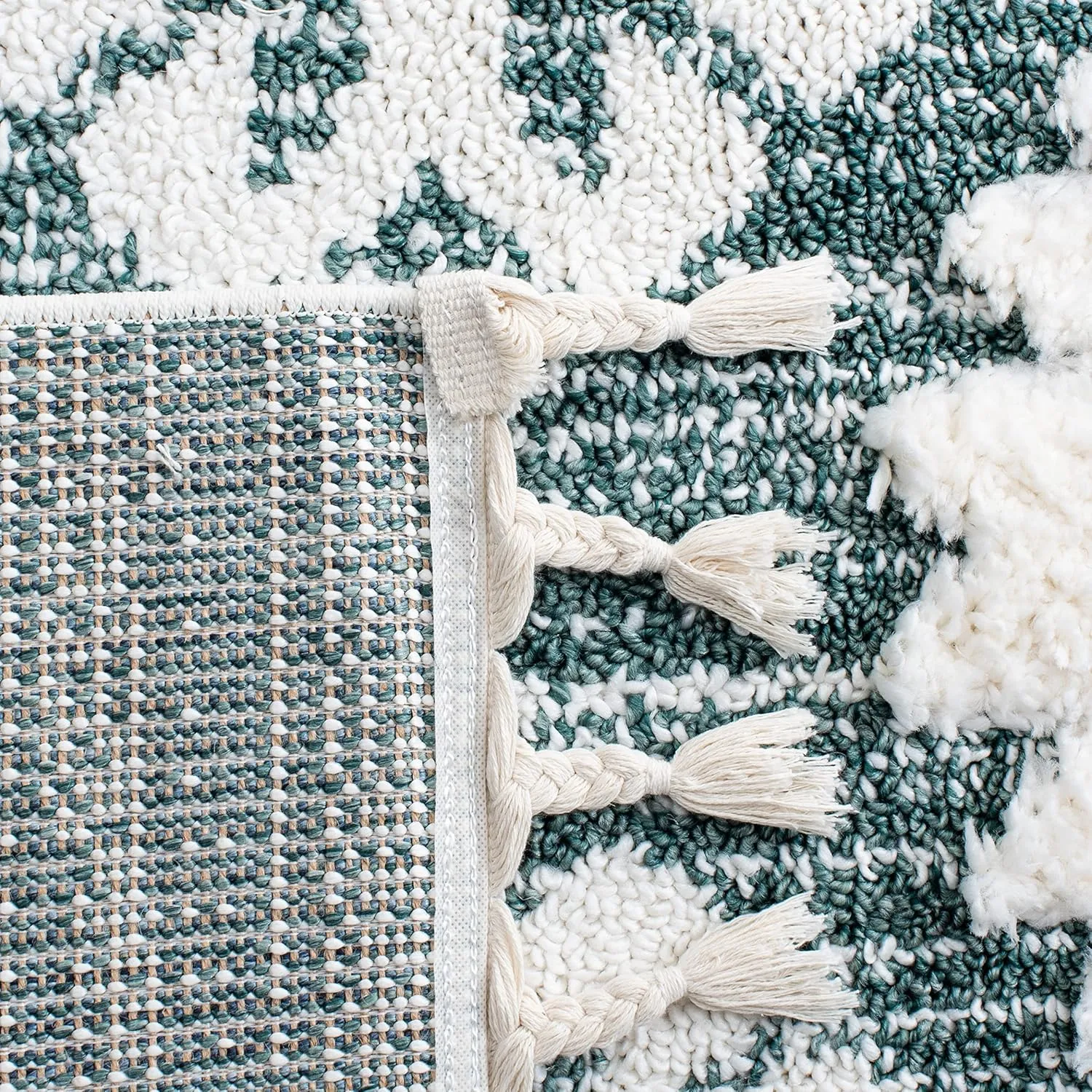 SAFAVIEH Moroccan Tassel Shag Collection Area Rug - 9' x 12', Green & Ivory, Boho Design, Non-Shedding & Easy Care, 2-inch Thick Ideal for High Traffic Areas in Living Room, Bedroom (MTS652Y)