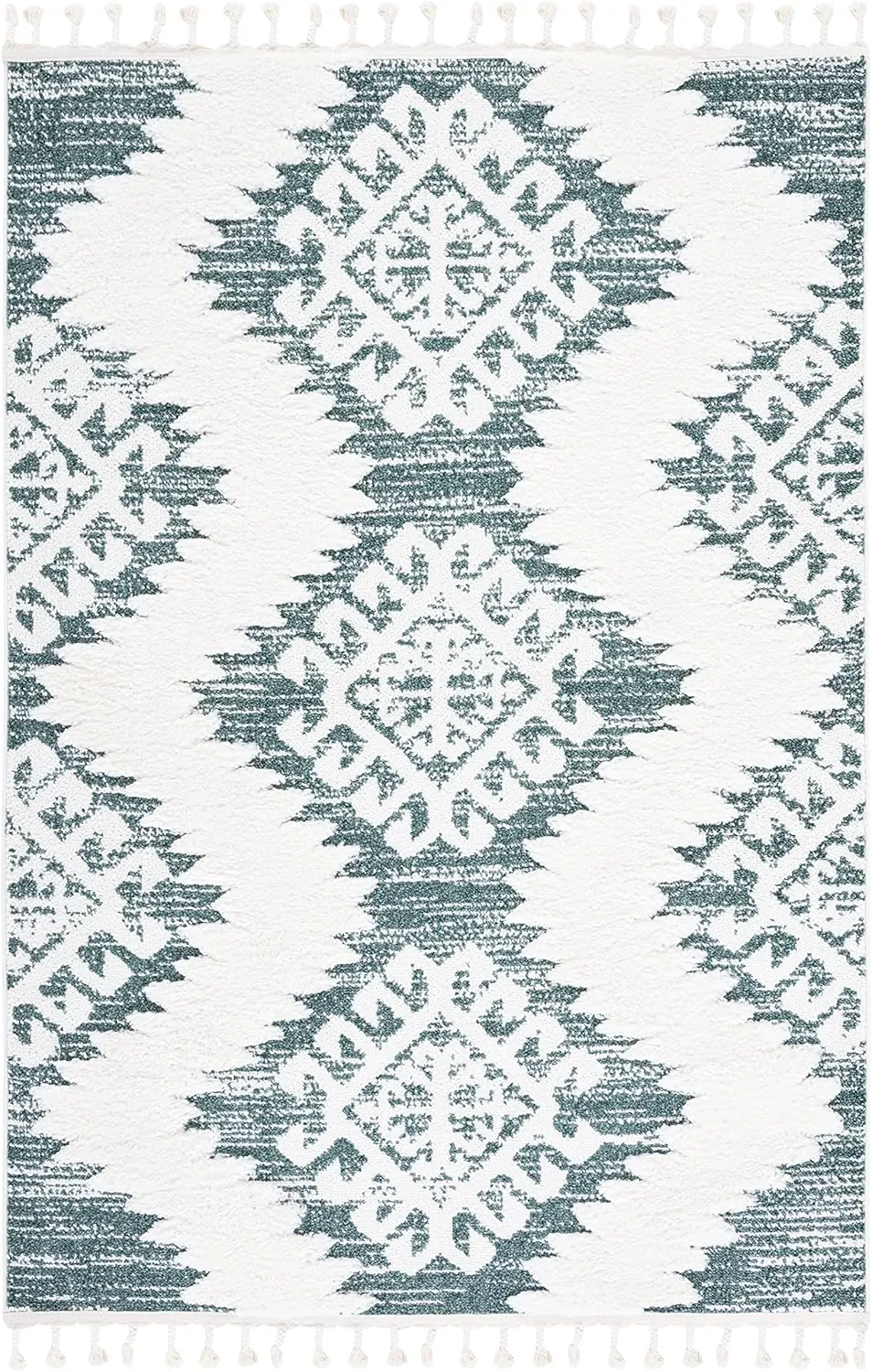 SAFAVIEH Moroccan Tassel Shag Collection Area Rug - 9' x 12', Green & Ivory, Boho Design, Non-Shedding & Easy Care, 2-inch Thick Ideal for High Traffic Areas in Living Room, Bedroom (MTS652Y)