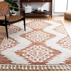 SAFAVIEH Moroccan Tassel Shag Collection Area Rug - 9' x 12', Orange & Ivory, Boho Design, Non-Shedding & Easy Care, 2-inch Thick Ideal for High Traffic Areas in Living Room, Bedroom (MTS652P)