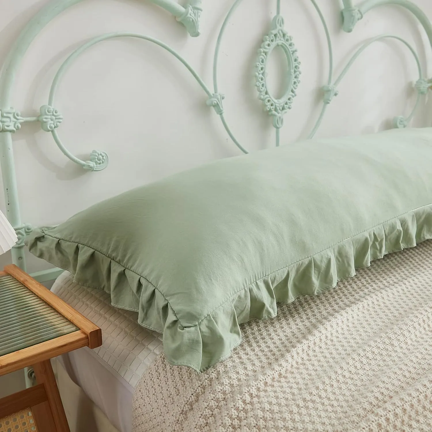 Sage Green Body Pillow Cover 20x54inches Long Pillowcase Ruffled Pillowcases Shabby Chic Ruffled Fringe Decor Body Ruffled Pillow Sham Cute Pillowcase (1 Body, Sea Green)