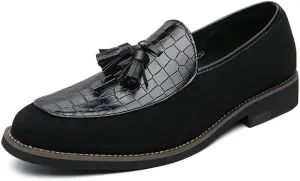 Santimon Men's Leather Crocodile Pattern Tassel Loafers Frormal Suede Dress Slip on Casual Party Wedding Tuxedo Shoes