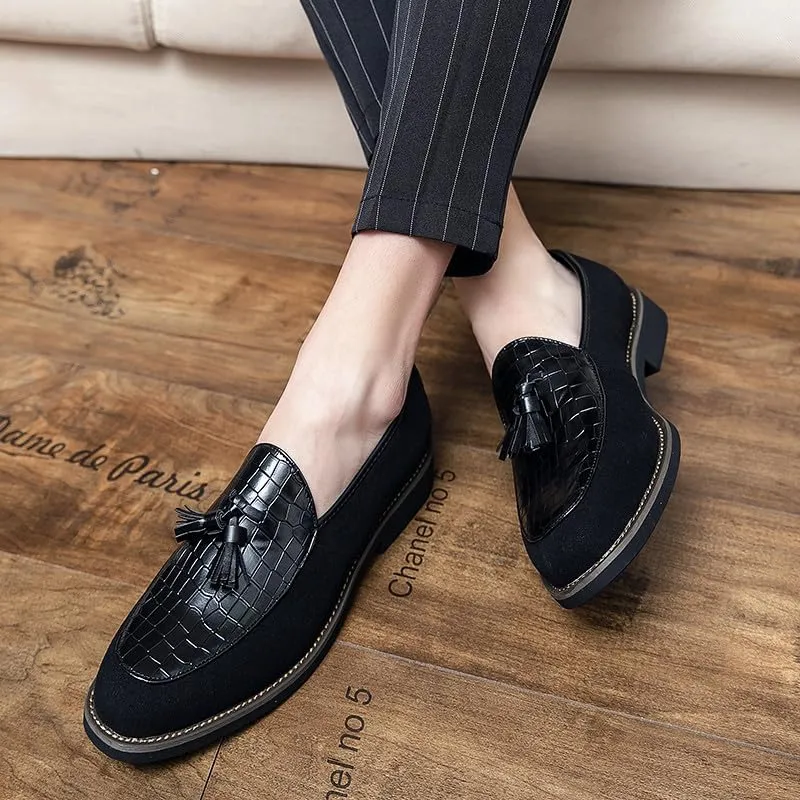 Santimon Men's Leather Crocodile Pattern Tassel Loafers Frormal Suede Dress Slip on Casual Party Wedding Tuxedo Shoes