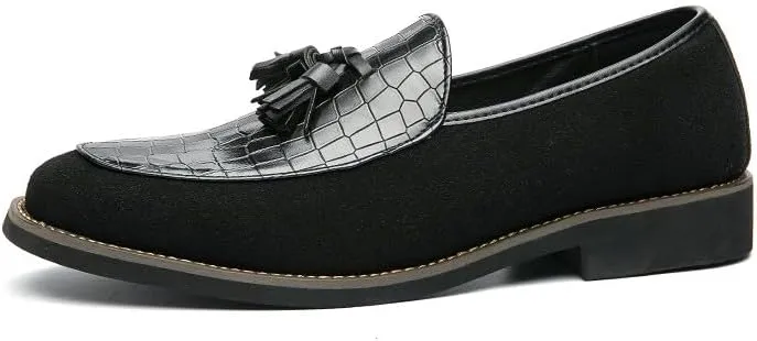 Santimon Men's Leather Crocodile Pattern Tassel Loafers Frormal Suede Dress Slip on Casual Party Wedding Tuxedo Shoes
