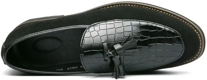 Santimon Men's Leather Crocodile Pattern Tassel Loafers Frormal Suede Dress Slip on Casual Party Wedding Tuxedo Shoes