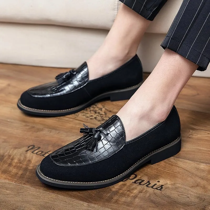 Santimon Men's Leather Crocodile Pattern Tassel Loafers Frormal Suede Dress Slip on Casual Party Wedding Tuxedo Shoes