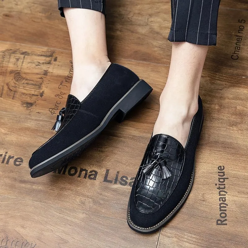 Santimon Men's Leather Crocodile Pattern Tassel Loafers Frormal Suede Dress Slip on Casual Party Wedding Tuxedo Shoes