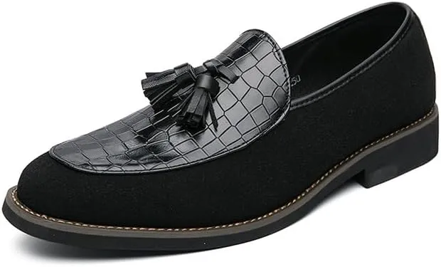 Santimon Men's Leather Crocodile Pattern Tassel Loafers Frormal Suede Dress Slip on Casual Party Wedding Tuxedo Shoes