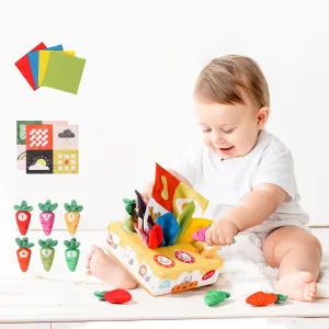 Sensory Toys for Babies 6-12 Months – Interactive Montessori Sensory Toys with Plush Carrots, Crinkle Sheets, and Colorful Tissues – Baby Tissue Box Toy–Easter Basket Stuffers for Babies Gifts