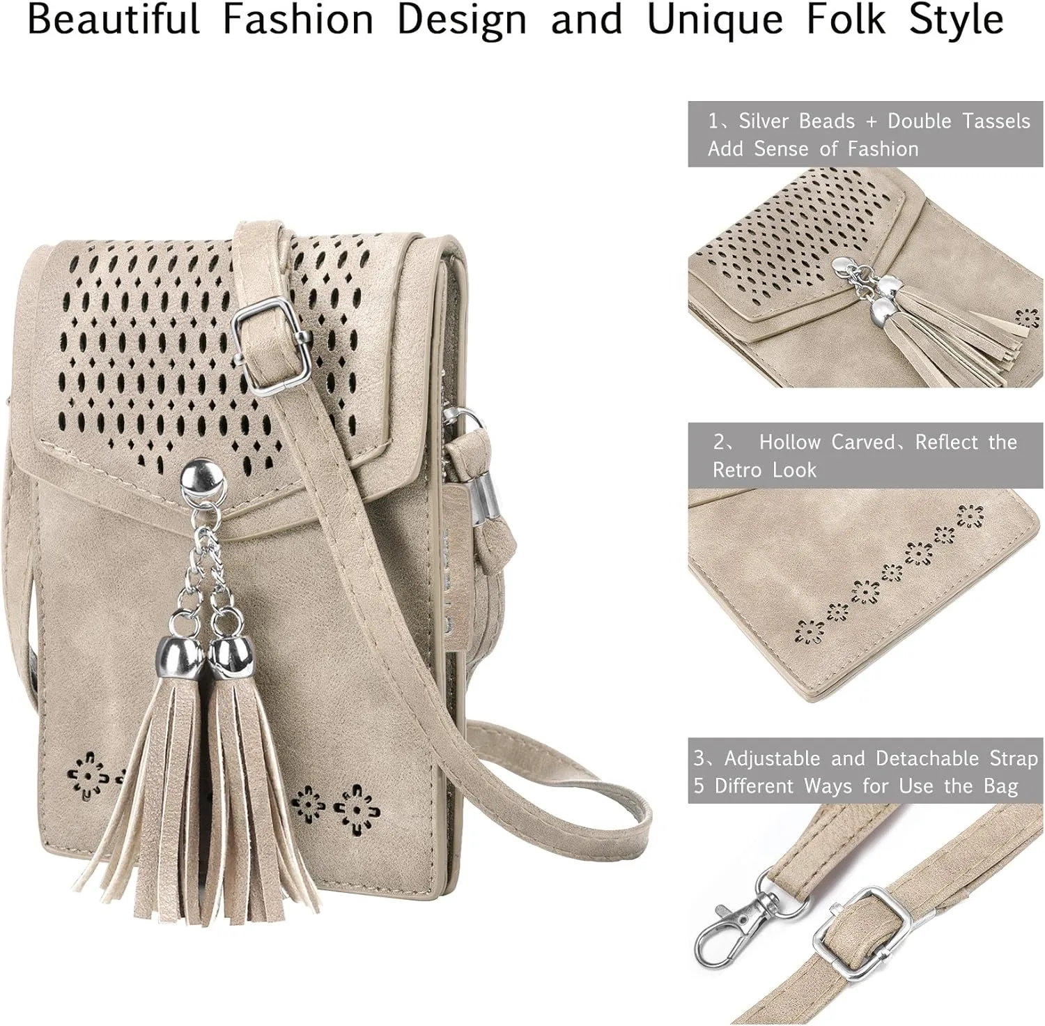 seOSTO Womens Small Crossbody Bag For Woman, Tassel Wallet Purse，Gifts For Teenage Girls
