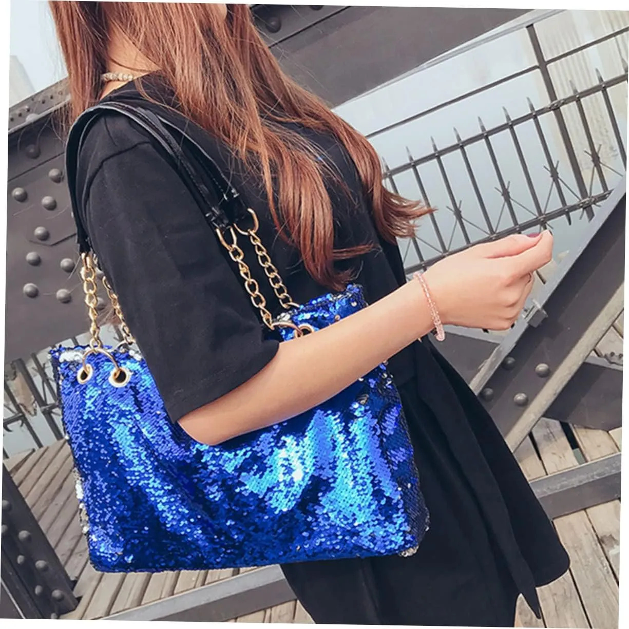 Sequin Purse Womens Tote Bags Black Tote Bags Crossbody Purses for Women Large Tote Bags for Women