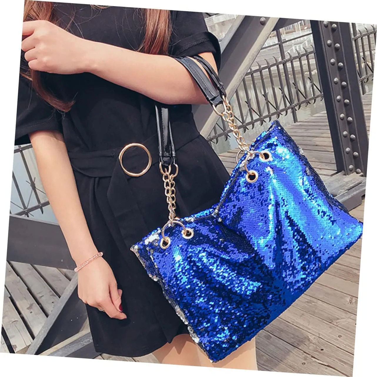 Sequin Purse Womens Tote Bags Black Tote Bags Crossbody Purses for Women Large Tote Bags for Women
