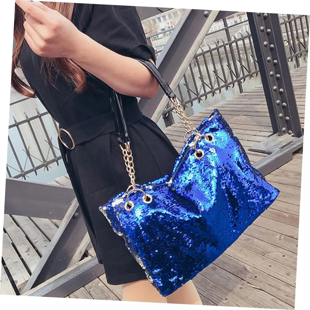 Sequin Purse Womens Tote Bags Black Tote Bags Crossbody Purses for Women Large Tote Bags for Women