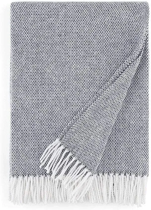 Sferra Terzo 100% Brushed Cotton Throw - Navy/White