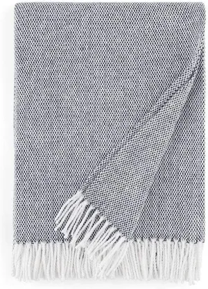 Sferra Terzo 100% Brushed Cotton Throw - Navy/White