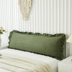Shabby Chic Olive Green Body Pillow Cover - 20x54in Long Pillowcase with Ruffled Fringe Decor
