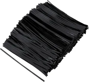 SHEUTSAN 2000 PCS 6 Inches Long Metallic Twist Ties, Black Plastic Twist Ties, Bread Twisty Ties Flexible Securing Cords for Cables Treat Bags Plants Cookies Candies, for Home, Kitchen, Office Use