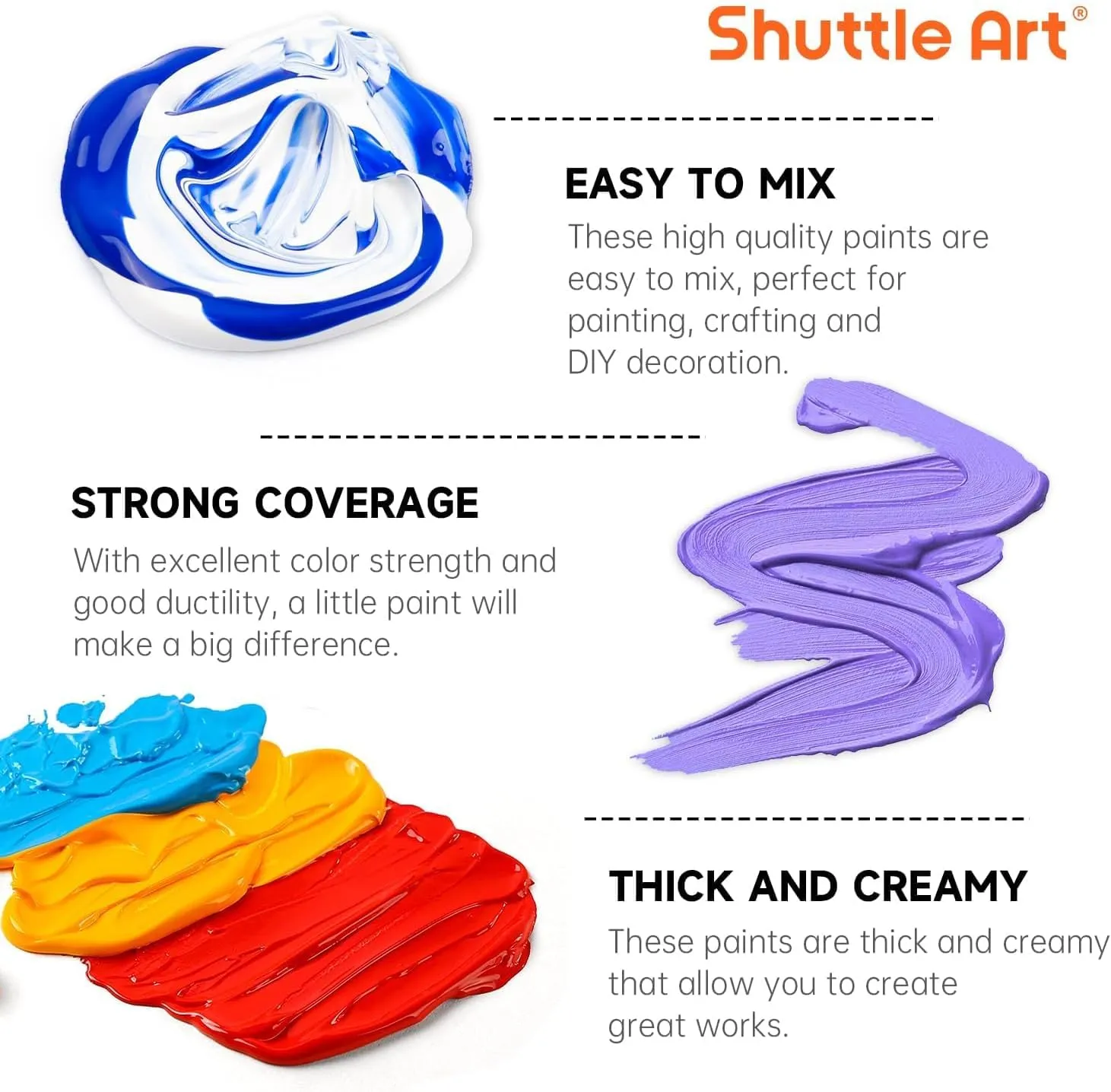 Shuttle Art 25 Colors Acrylic Paint Set, 2oz/60ml Bottles, Rich Pigmented Acrylic Paints for Artists, Beginners, Kids, Painting on Canvas Rocks Wood